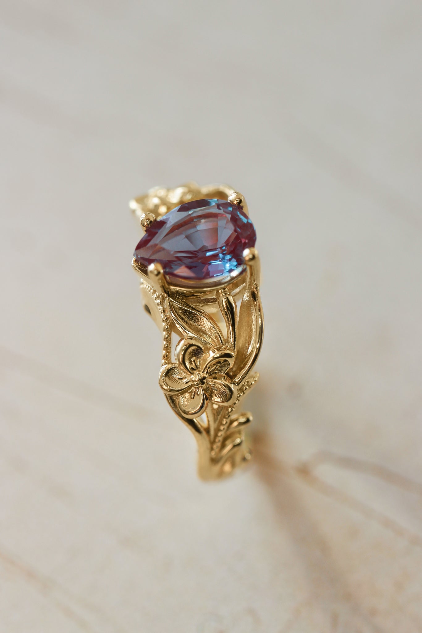 Alexandrite engagement ring, art nouveau ring / Eloise - Eden Garden Jewelry™