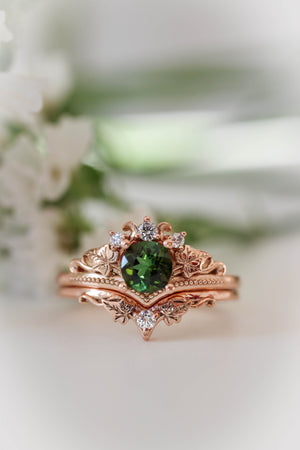 Bridal ring set with tourmaline and diamonds / Ariadne - Eden Garden Jewelry™