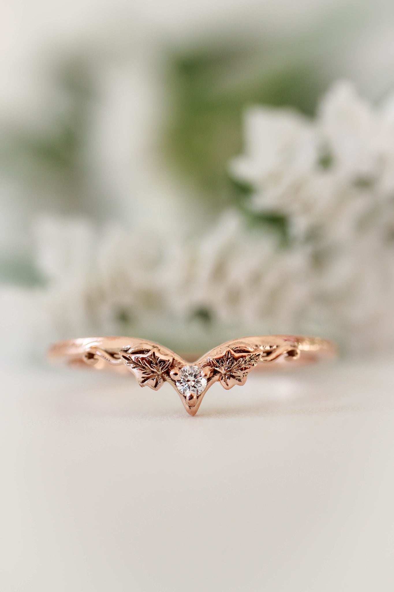 Wedding bands set for couple, ivy leaves rings - Eden Garden Jewelry™