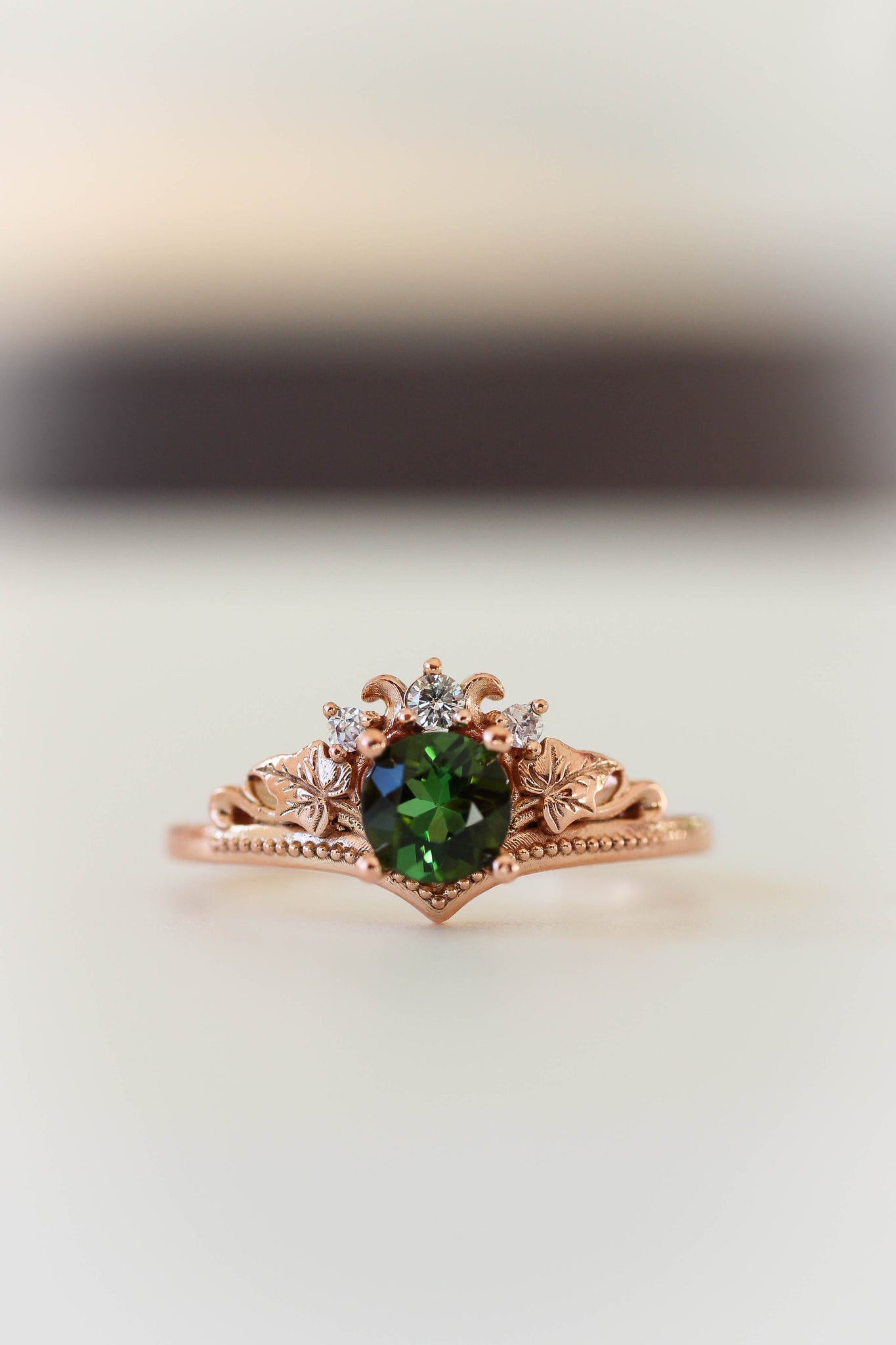 Bridal ring set with tourmaline and diamonds / Ariadne - Eden Garden Jewelry™