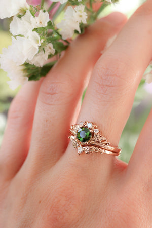 Bridal ring set with tourmaline and diamonds / Ariadne - Eden Garden Jewelry™