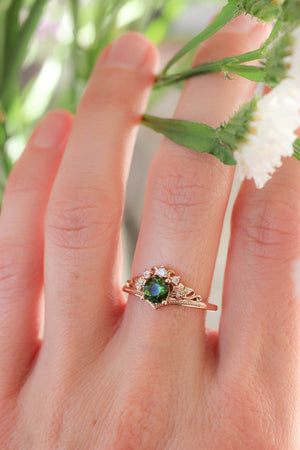 Green tourmaline and diamonds engagement ring / Ariadne - Eden Garden Jewelry™