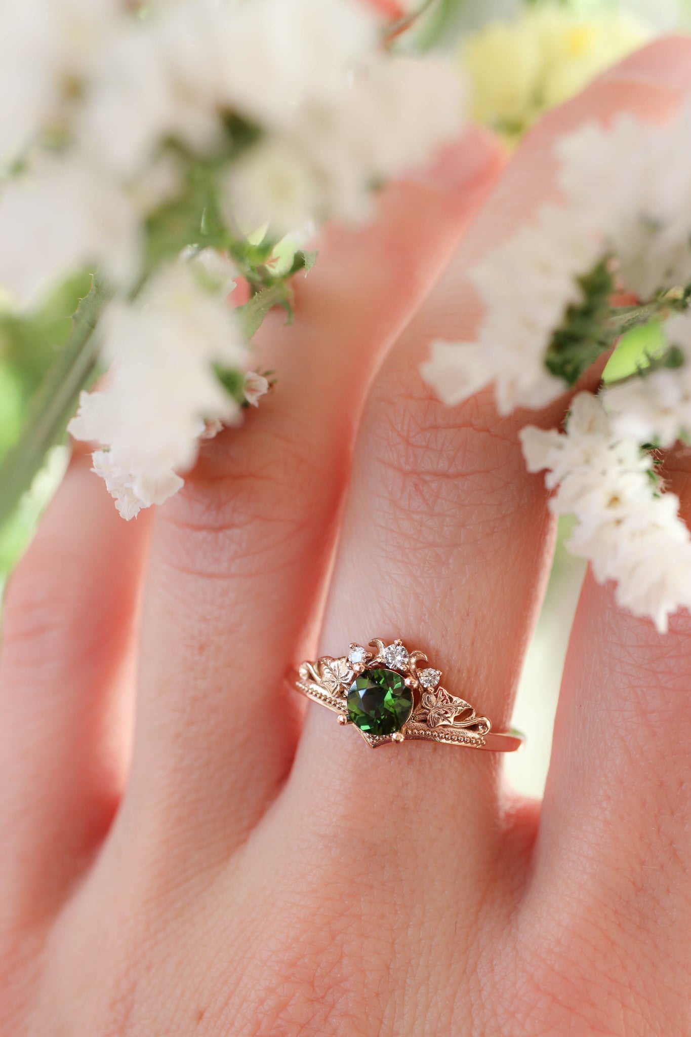 Bridal ring set with tourmaline and diamonds / Ariadne - Eden Garden Jewelry™