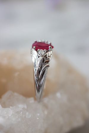 Natural ruby ring with diamonds, leaves engagement ring / Wisteria - Eden Garden Jewelry™