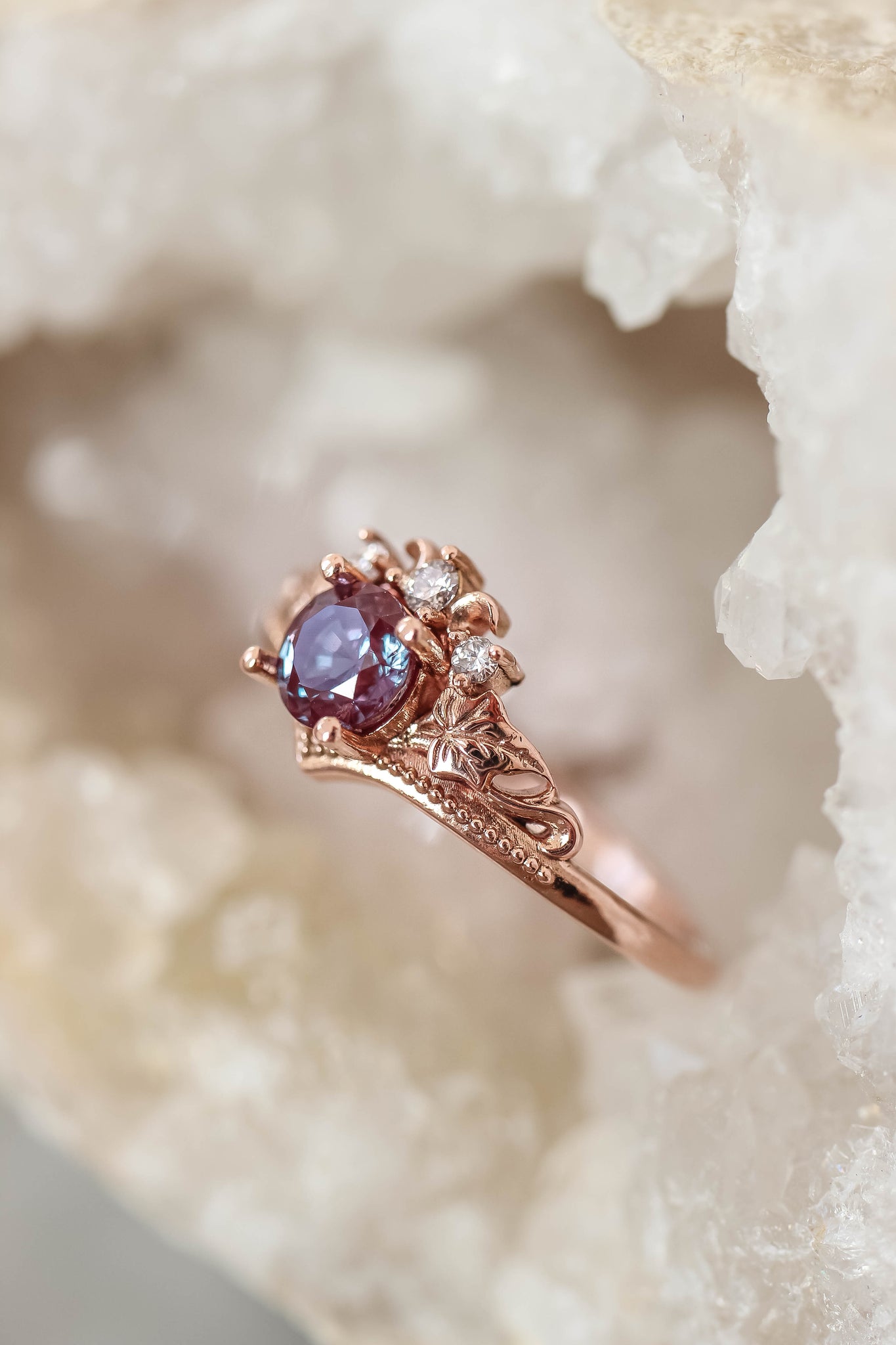 Bridal ring set with alexandrite and diamonds / Ariadne - Eden Garden Jewelry™