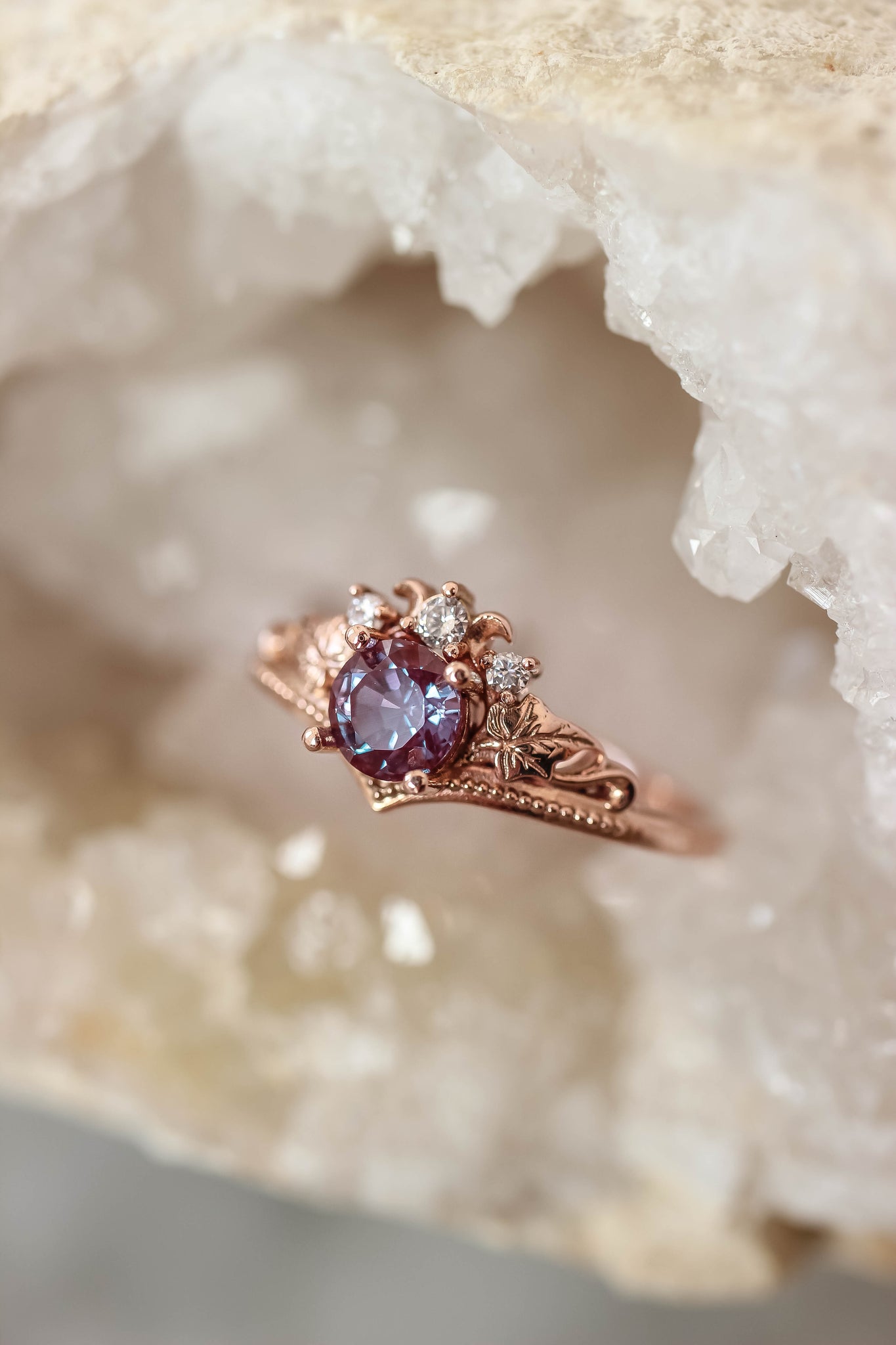 Ariadne | bridal ring set, 5 mm central gemstone - Eden Garden Jewelry™