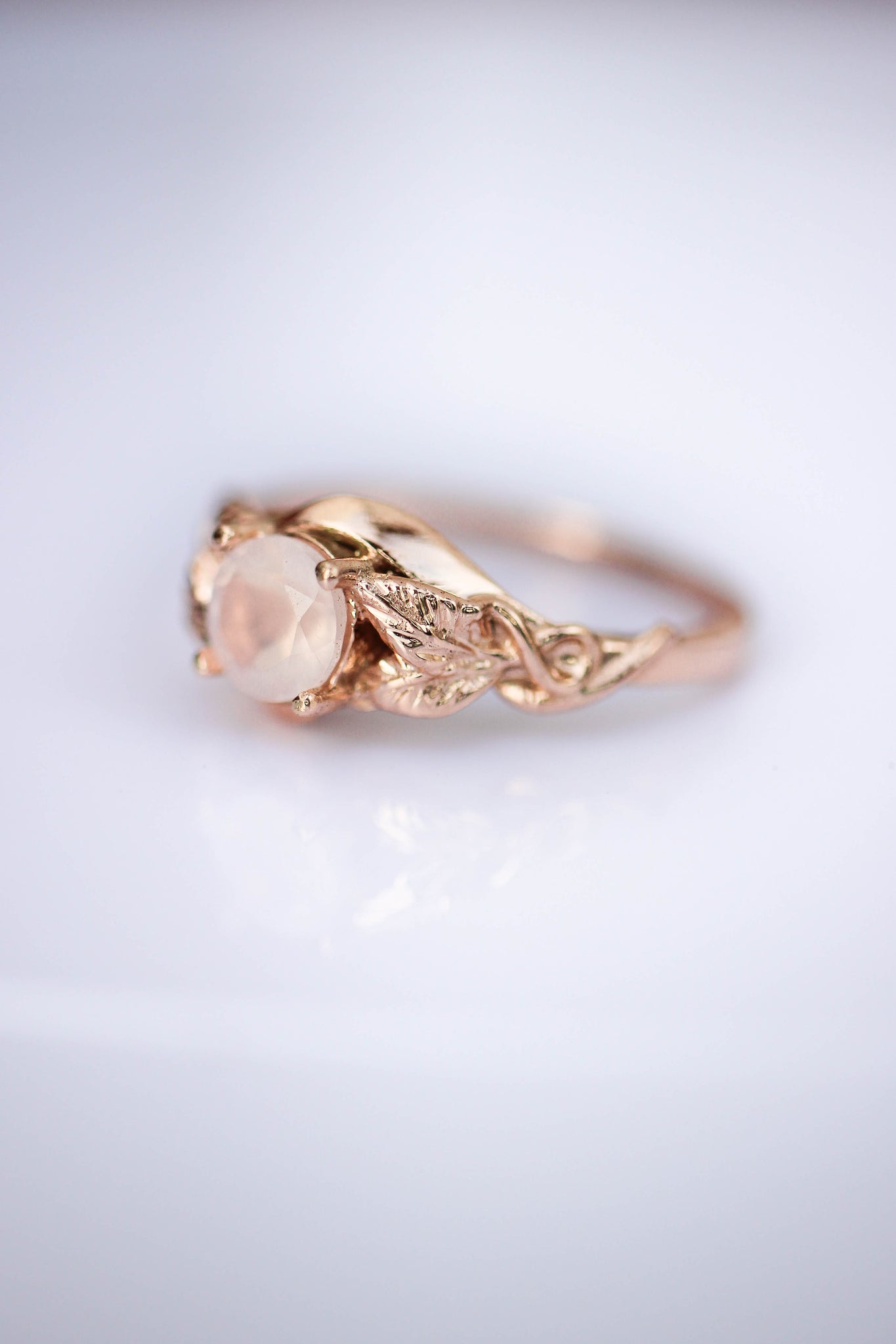 Rose quartz romantic engagement ring / Azalea - Eden Garden Jewelry™