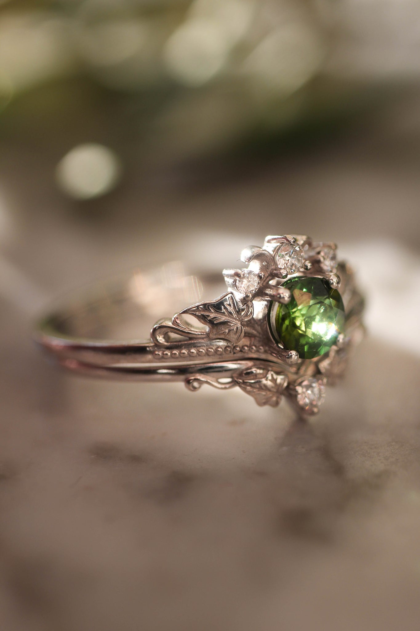 White gold ring set with tourmaline and diamonds / Ariadne - Eden Garden Jewelry™