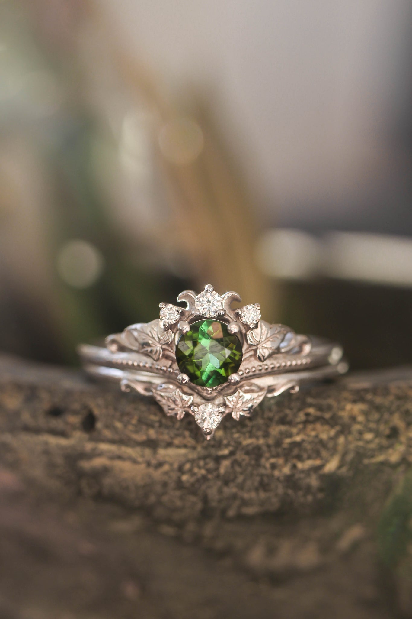 White gold ring set with tourmaline and diamonds / Ariadne - Eden Garden Jewelry™