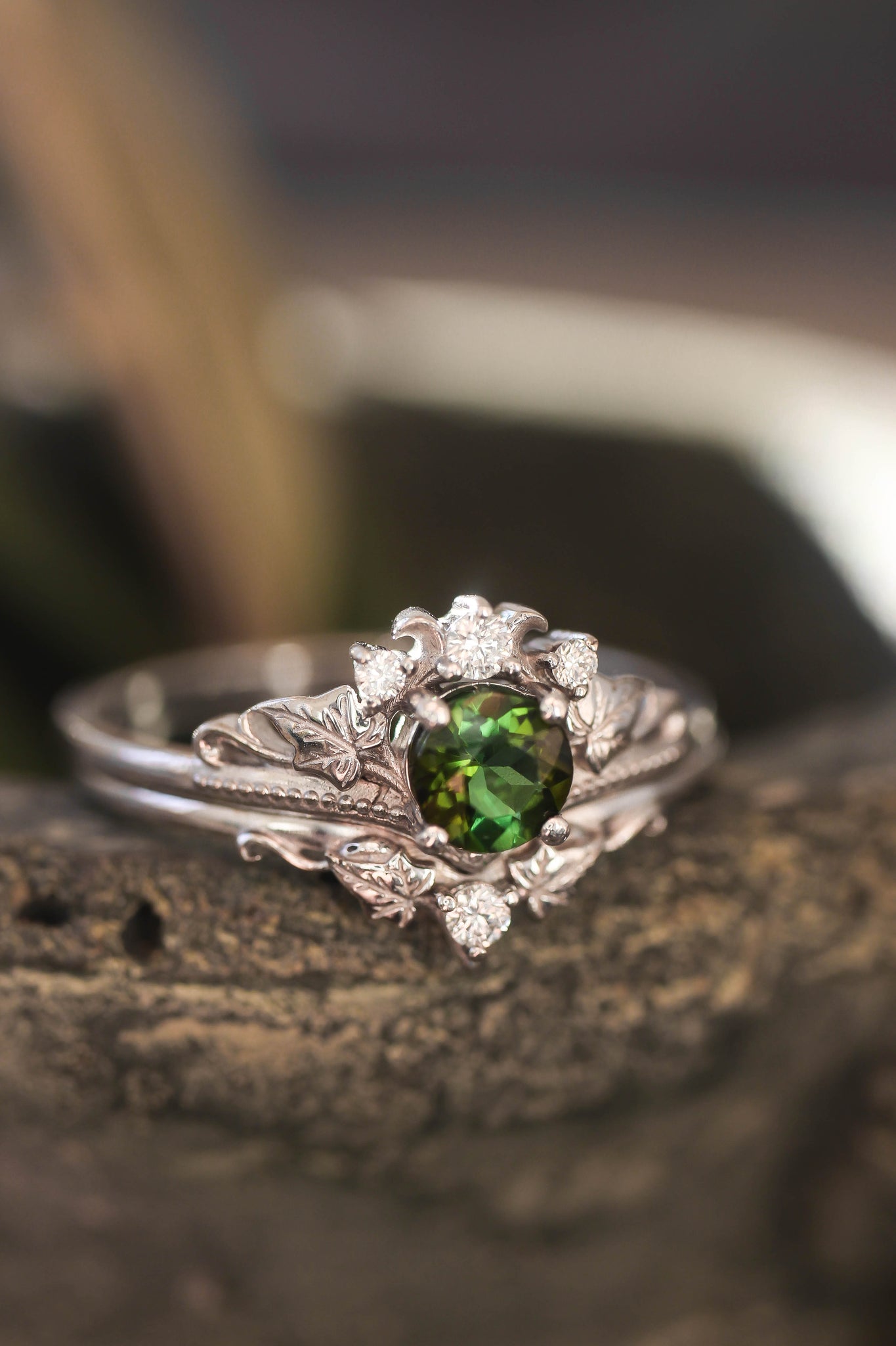 White gold ring set with tourmaline and diamonds / Ariadne - Eden Garden Jewelry™