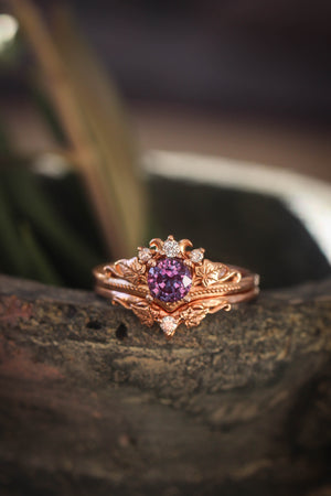 Bridal ring set with alexandrite and diamonds / Ariadne - Eden Garden Jewelry™