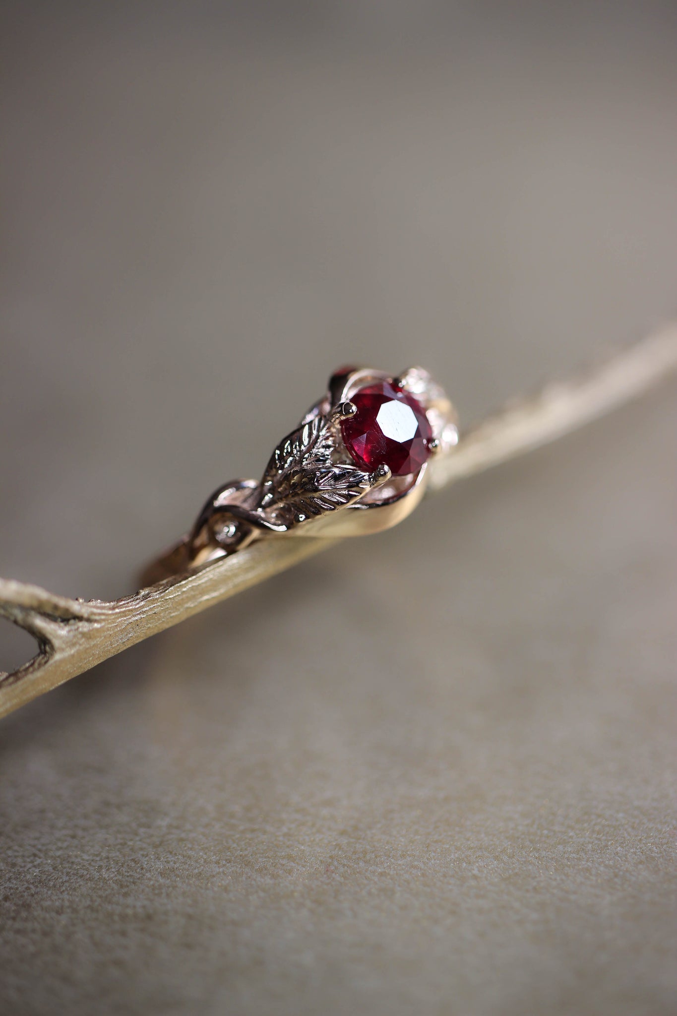 Ruby nature inspired engagement ring / Azalea - Eden Garden Jewelry™