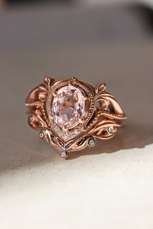 Morganite engagement ring with moissanites or diamonds / Lida oval - Eden Garden Jewelry™