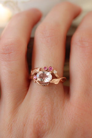 Branch engagement ring with morganite, pink sapphires and diamond - Eden Garden Jewelry™