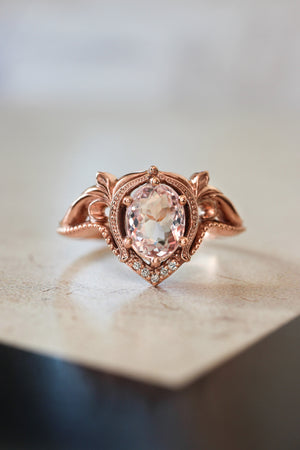 Art nouveau bridal ring set with morganite / Lida oval - Eden Garden Jewelry™