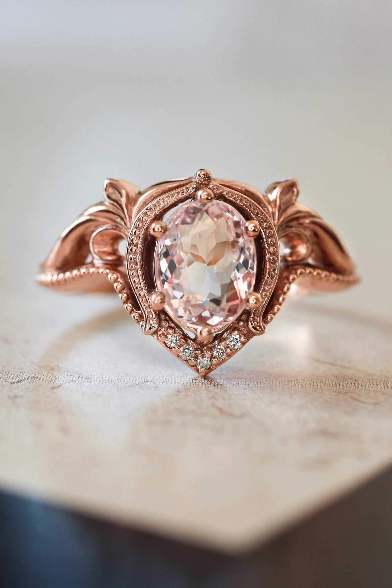 Morganite engagement ring with moissanites or diamonds / Lida oval - Eden Garden Jewelry™