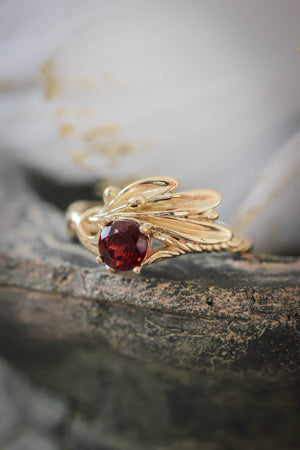 Olive branch ring with ribbon and red garnet - Eden Garden Jewelry™