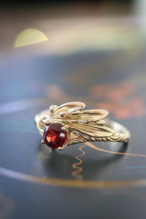 Olive branch ring with ribbon and red garnet - Eden Garden Jewelry™