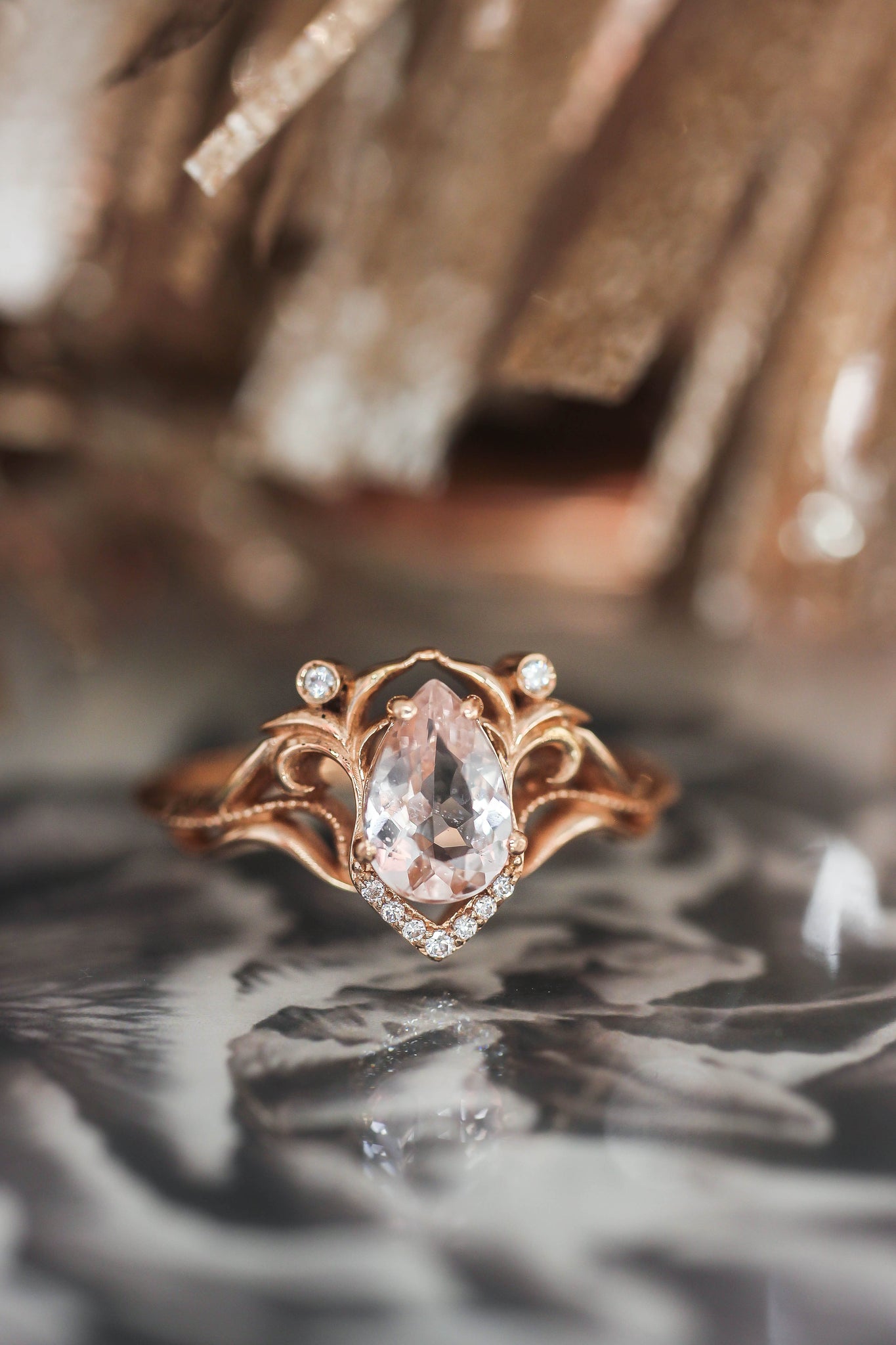 Morganite and diamonds engagement ring / Lida - Eden Garden Jewelry™