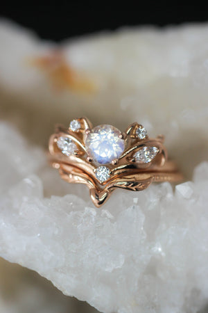 Bridal ring set with rainbow moonstone / Swanlake - Eden Garden Jewelry™