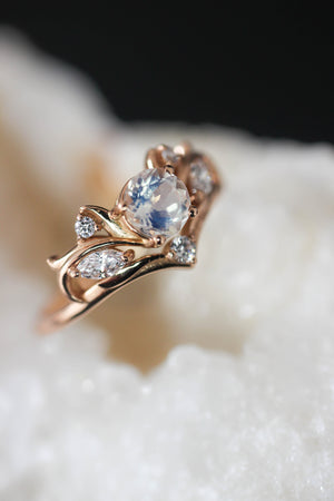 Bridal ring set with rainbow moonstone / Swanlake - Eden Garden Jewelry™