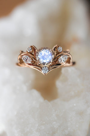 Bridal ring set with rainbow moonstone / Swanlake - Eden Garden Jewelry™