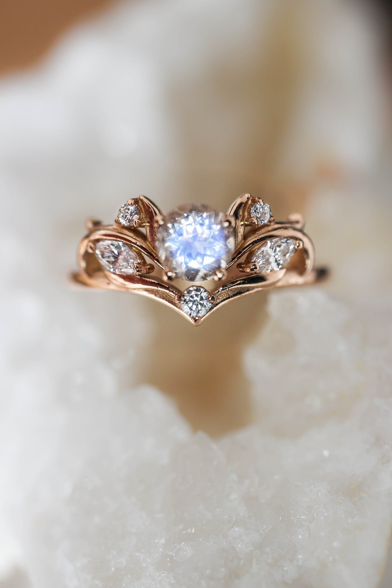 Moonstone and moissanites bridal ring set / Swanlake - Eden Garden Jewelry™