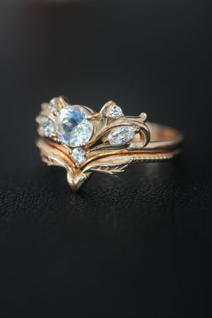 Bridal ring set with rainbow moonstone / Swanlake - Eden Garden Jewelry™