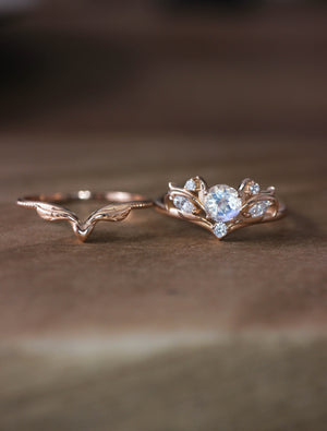 Bridal ring set with rainbow moonstone / Swanlake - Eden Garden Jewelry™