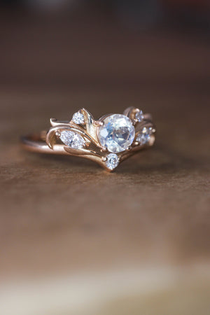 Bridal ring set with rainbow moonstone / Swanlake - Eden Garden Jewelry™