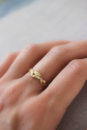 Twig ring with diamonds and three leaves, branch wedding band - Eden Garden Jewelry™