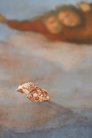 Rose flower ring, diamond engagement ring - Eden Garden Jewelry™