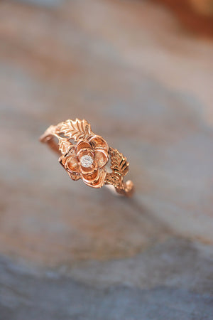 Rose flower ring, diamond engagement ring - Eden Garden Jewelry™