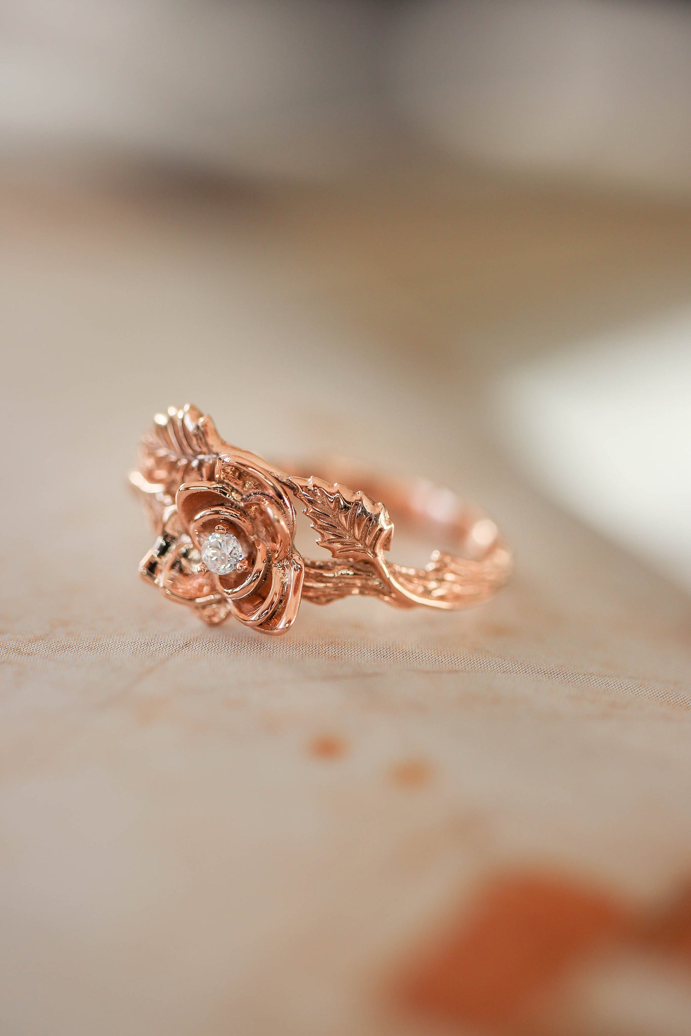 Rose flower ring, diamond engagement ring - Eden Garden Jewelry™