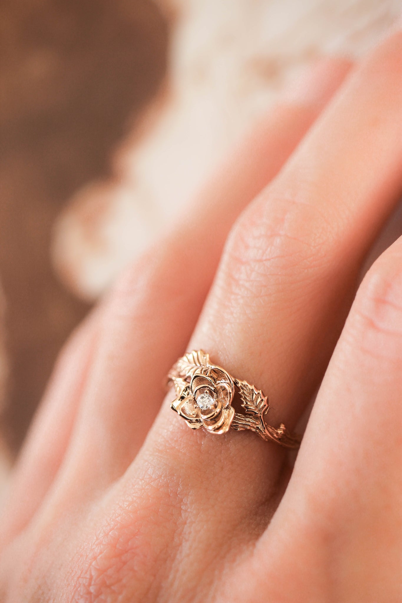 Rose flower ring, diamond engagement ring - Eden Garden Jewelry™