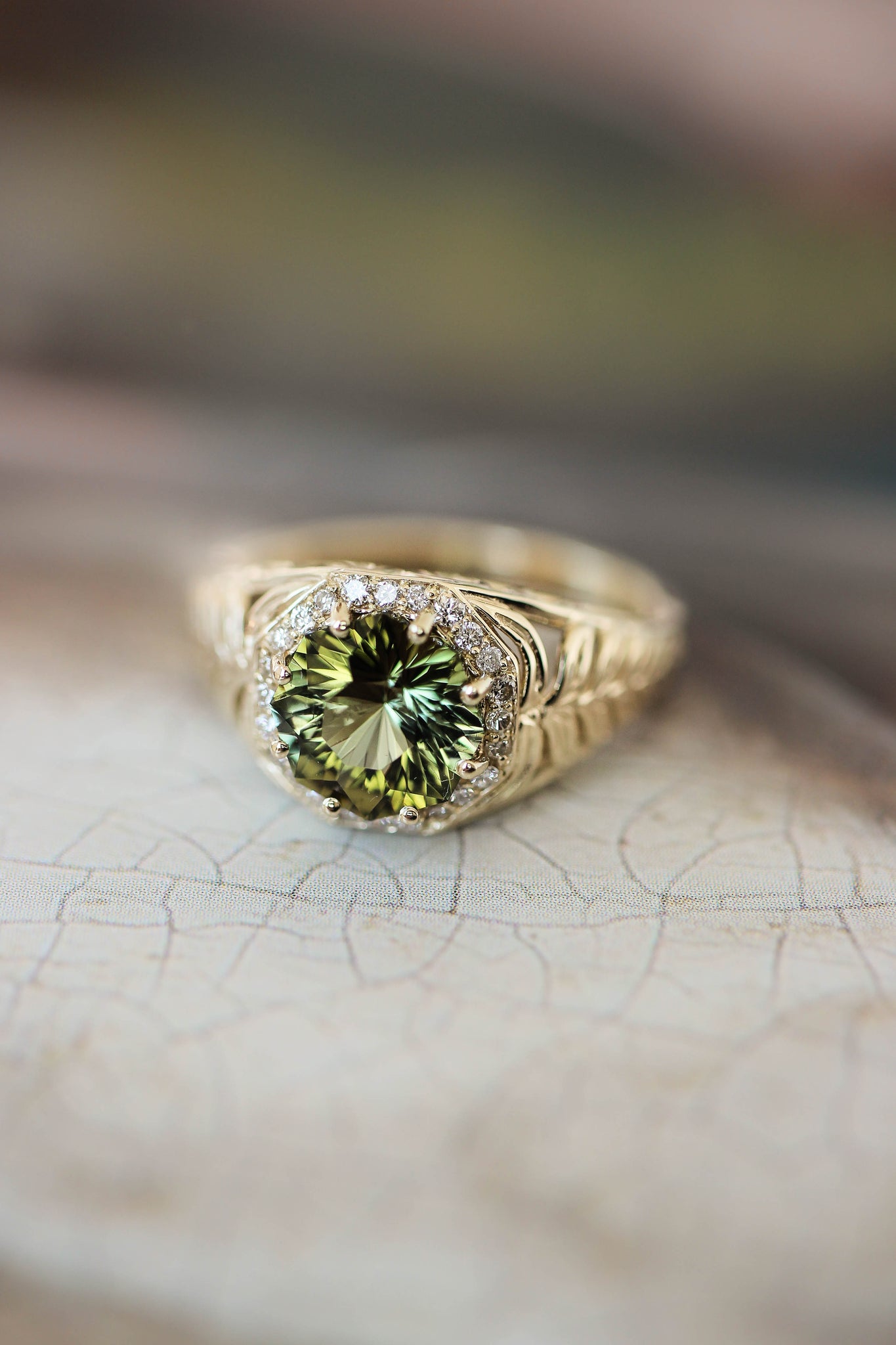 Octagon cut tourmaline and diamonds ring, fern ring - Eden Garden Jewelry™