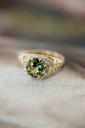 Octagon cut tourmaline and diamonds ring, fern ring - Eden Garden Jewelry™