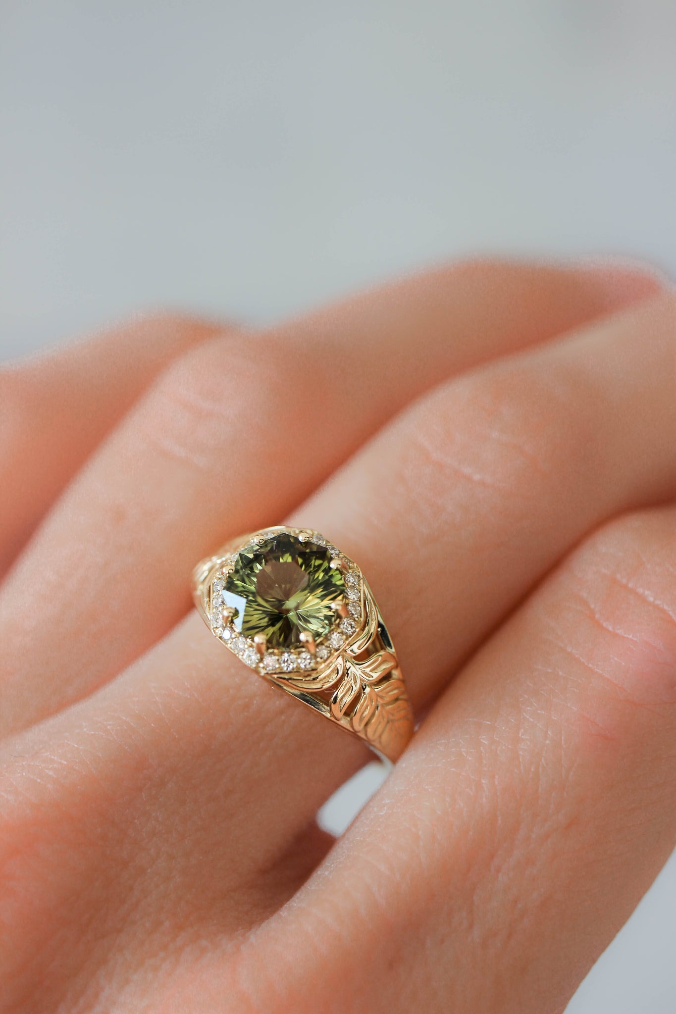 Octagon cut tourmaline and diamonds ring, fern ring - Eden Garden Jewelry™