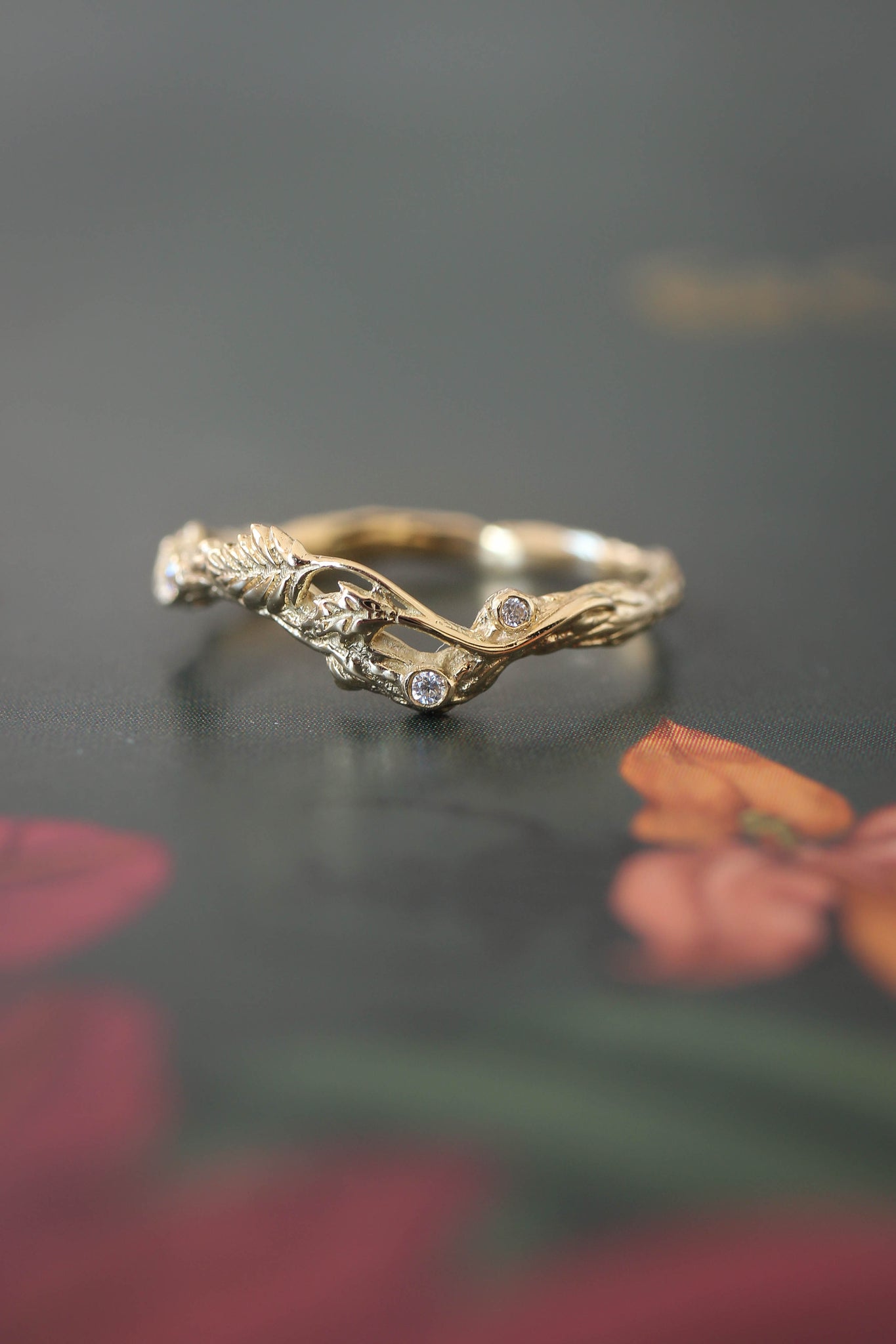 Branch wedding band with diamonds / matching band for rose ring - Eden Garden Jewelry™