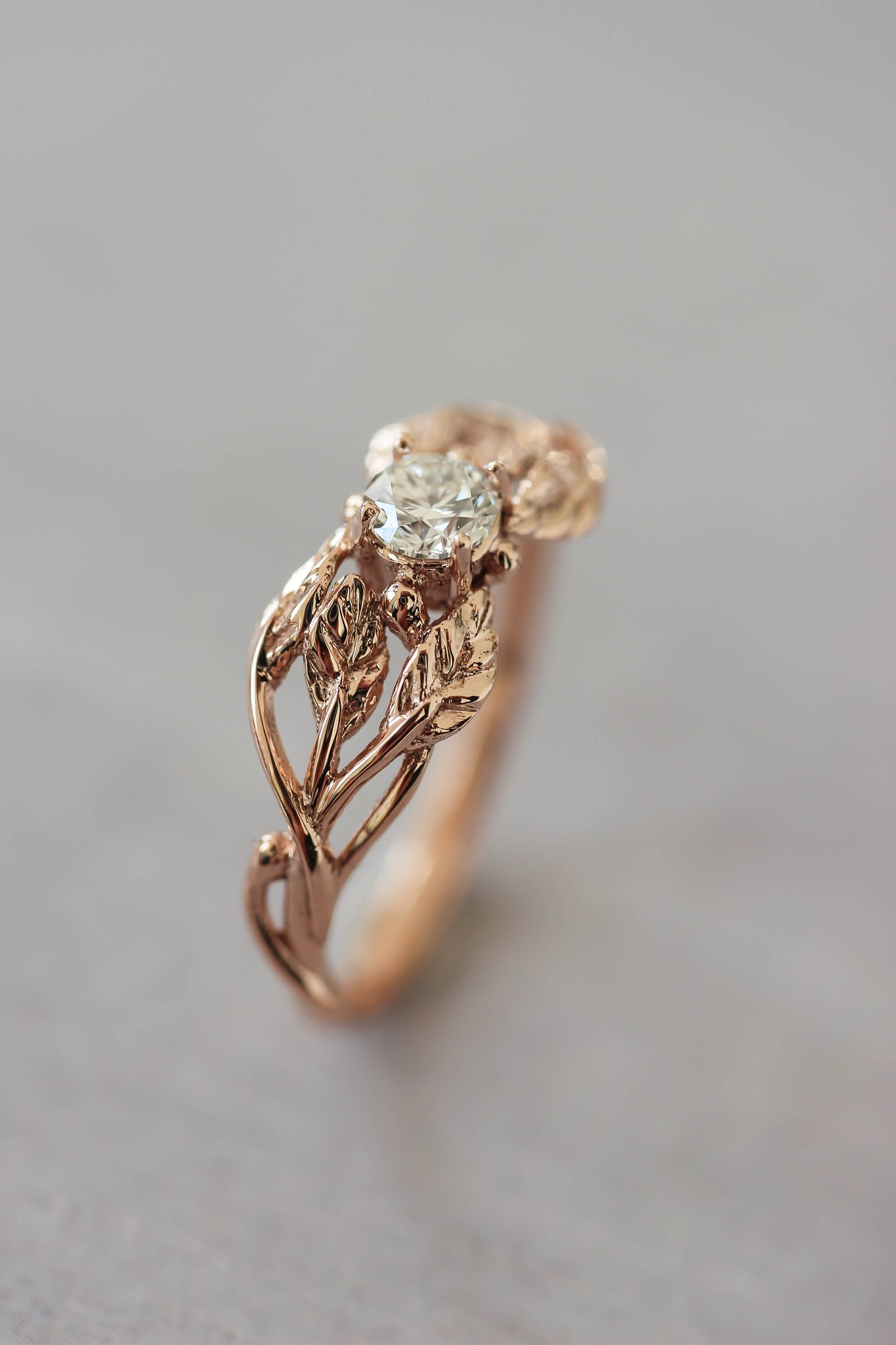 Natural diamond engagement ring, leaf ring / Tilia, 4mm - Eden Garden Jewelry™