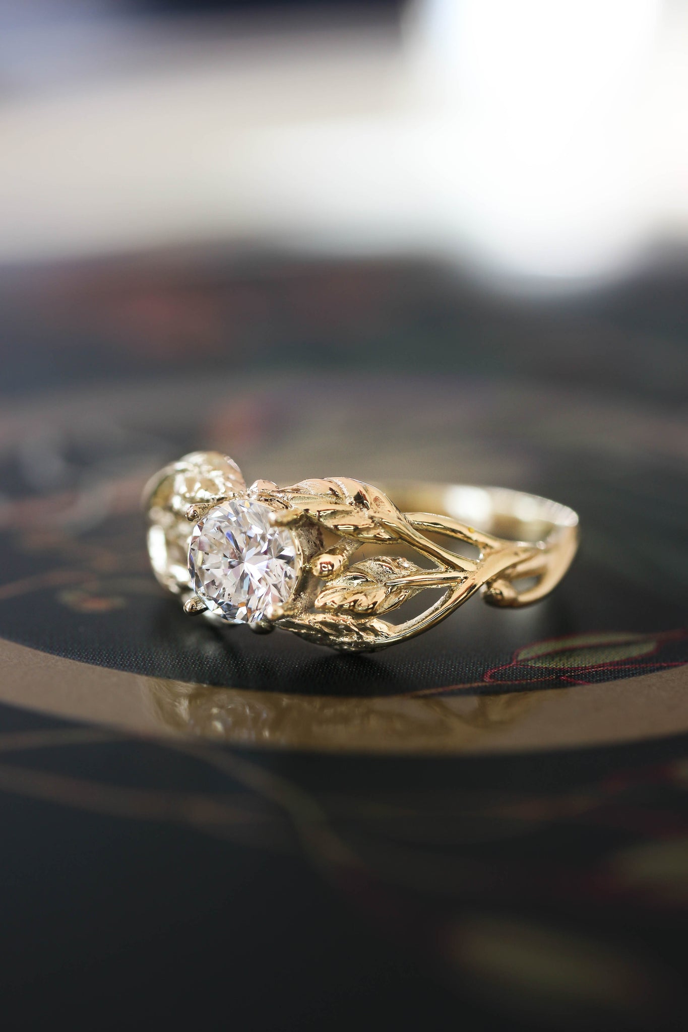 Tilia | leaf engagement ring setting, round 5 mm - Eden Garden Jewelry™