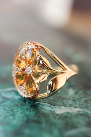 Orange slice ring with citrine, diamonds and sapphires - Eden Garden Jewelry™