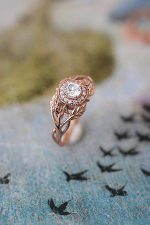 Tilia | leaf engagement ring setting with diamond halo - Eden Garden Jewelry™