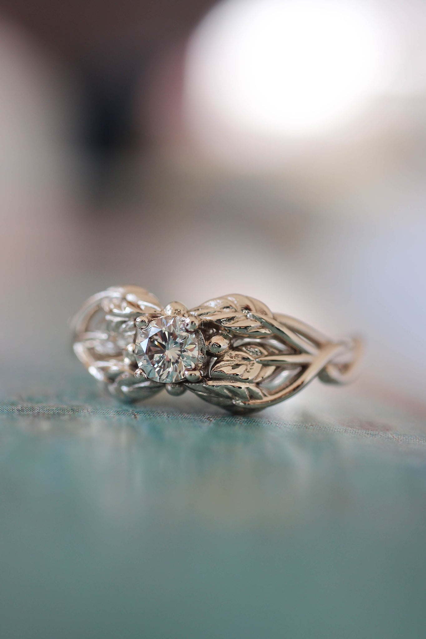 Tilia | leaf engagement ring setting, round 4 mm - Eden Garden Jewelry™