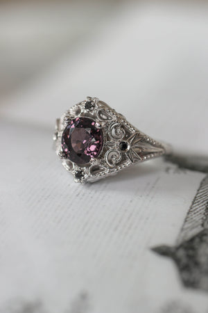 Purple spinel and black diamonds ring, stars engagement ring - Eden Garden Jewelry™