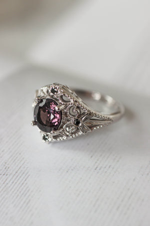 Purple spinel and black diamonds ring, stars engagement ring - Eden Garden Jewelry™