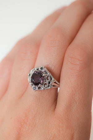 Purple spinel and black diamonds ring, stars engagement ring - Eden Garden Jewelry™