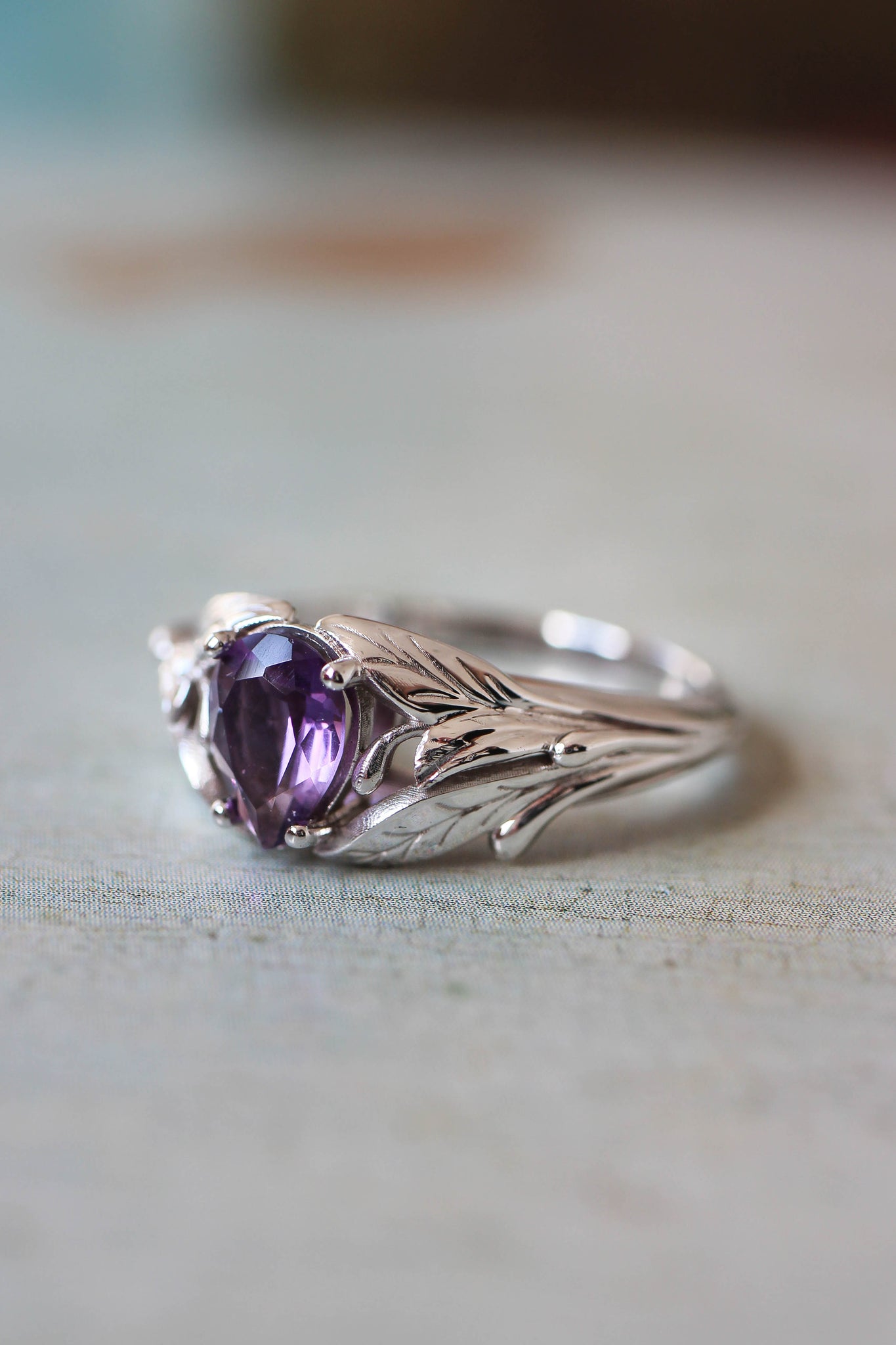 Amethyst engagement ring, leaf ring / Wisteria - Eden Garden Jewelry™