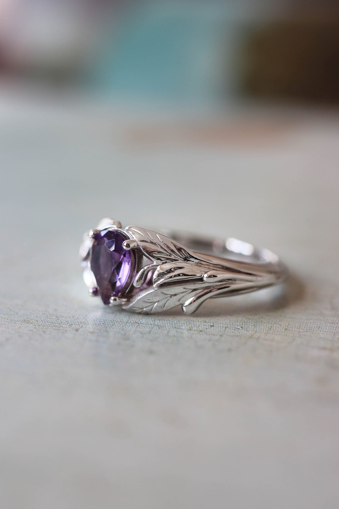 Amethyst engagement ring, leaf ring / Wisteria - Eden Garden Jewelry™