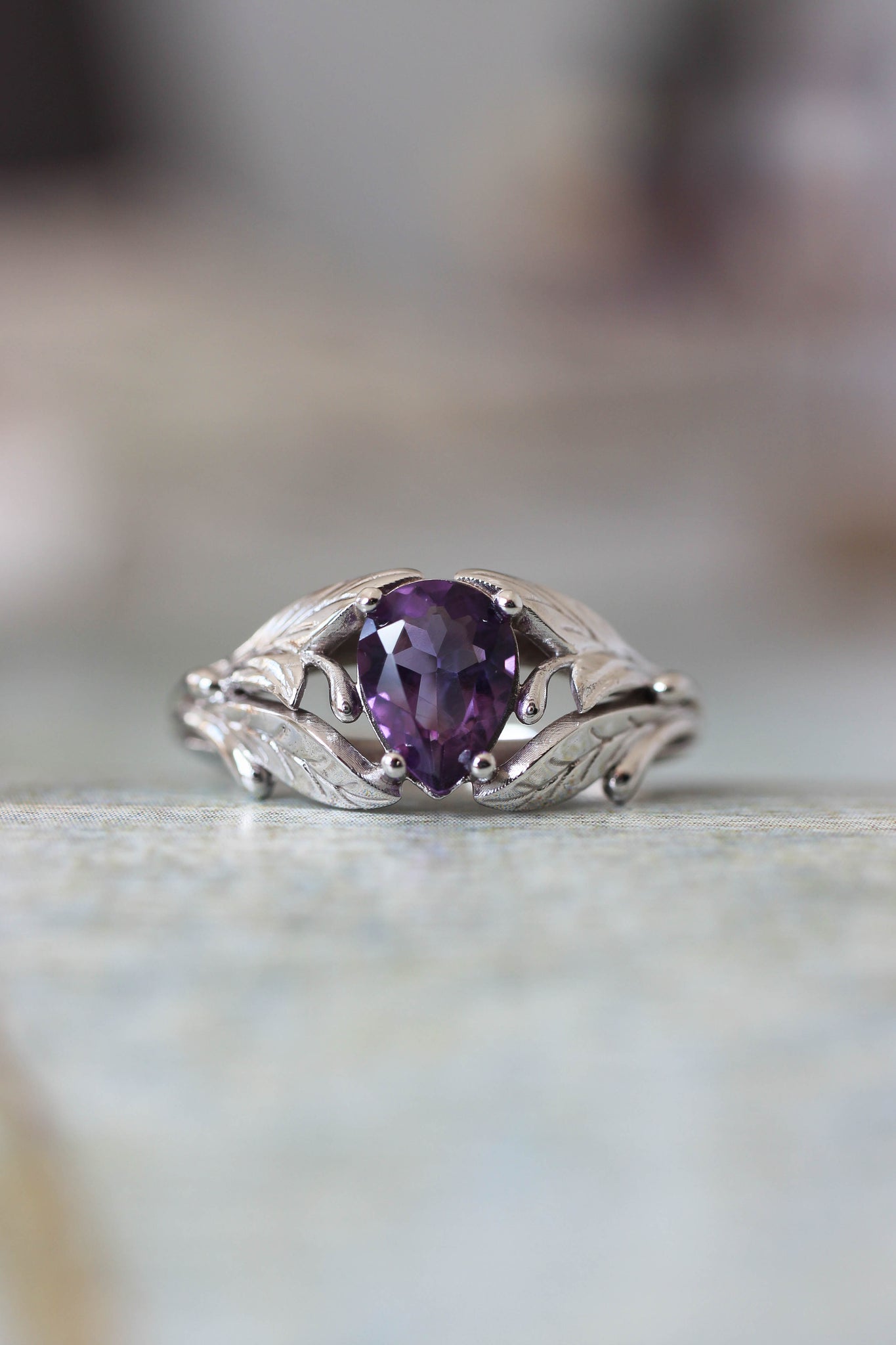 Amethyst engagement ring, leaf ring / Wisteria - Eden Garden Jewelry™